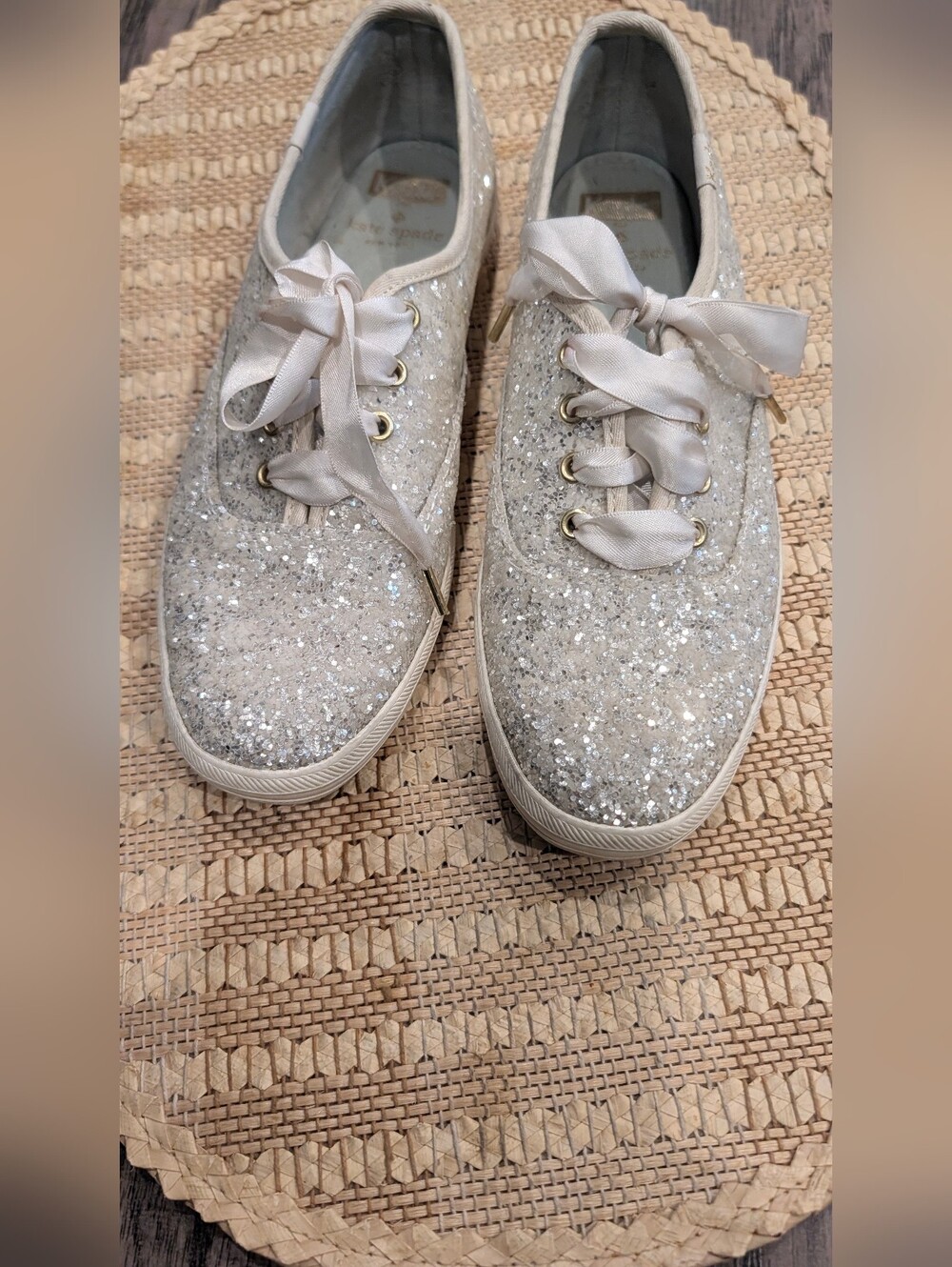 kate spade Keds Silver Glitter Lace-Up Sneakers Size 6.5